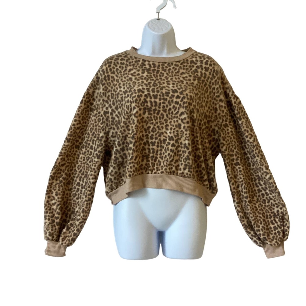 Pie in Sky Crop Sweater Women Large Gold Black Leopard Long Sleeve Mob Wife